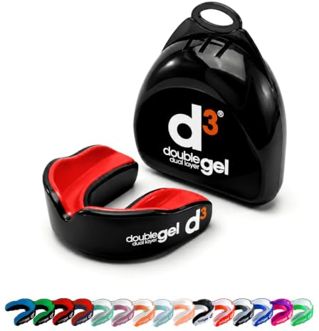 d3 Double Gel Mouthguard wth Case (Black/Red, Adult (12+)) Gum Shield for Boxing, MMA, Contact Sports, Rugby, Martial Arts, Judo, Karate, Hockey