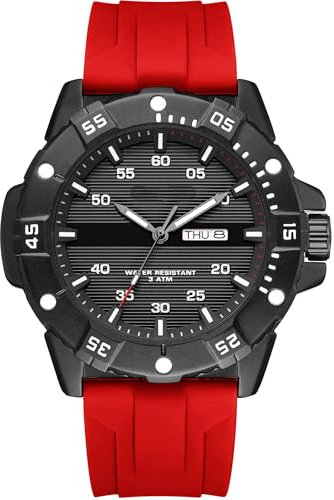 findtime Uhren Herren Militär Armee Designer Armbanduhren mit Datum Feld Uhr Rot Silikon Band Analog Quarz Sportuhr für Männer