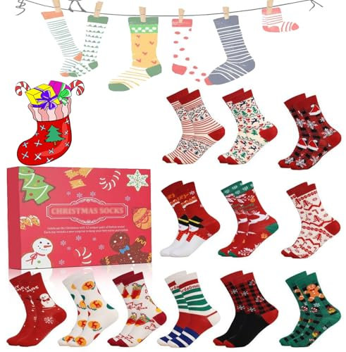 Ukisisi Socken Adventskalender Damen 2024,Weihnachtssocken Adventskalender, Socken Adventskalender Damen 2024, Adventskalender 2024 Witzig, Weihnachten Socken Adventskalender Für 2024 Frauen