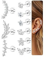 Diamday 9Pcs Helix Piercings Chirurgenstahl Piercing Ohr für Damen Tragus Piercing Ohrringe Set Hypoallergen Flatback Ohrstecker Ohrpiercing Helix Tragus Conch Rook Piercings Ohr Gold Silber