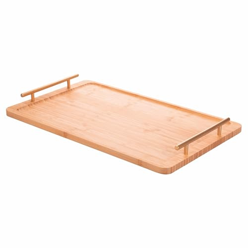 Plateau rectangulaire en Bambou, 50 x 30 cm, poignées Or, Natural