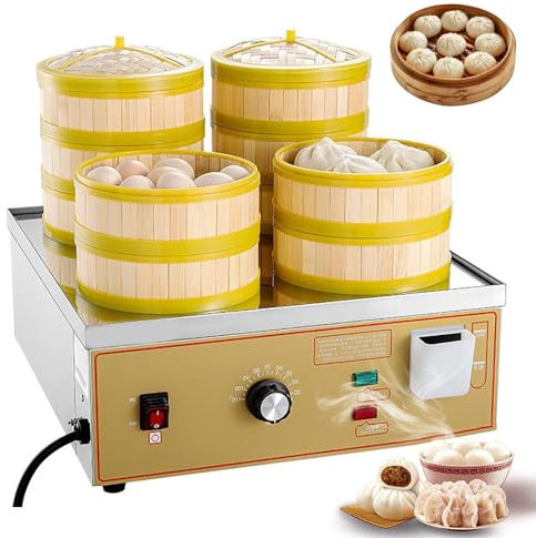 Vaporera Eléctrica Para Cocinar Alimentos, Máquina Para Hacer Bollos Al Con Cuerpo De Acero Inoxidable, Vaporera Grande Apilable Con Apagado Por Falta De Agua(4Holes)