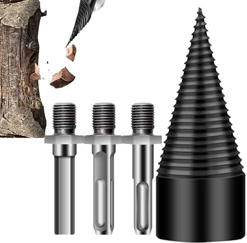 Cono Spaccalegna Per Legna Da Ardere - Punta Per Trapano Per Spacco Di Tronchi, Utensile Con Tre Attacchi Universali | Punta Splitter Per Accensione, Cono Per Spaccare Legno Stagionato E Verde, Attrez