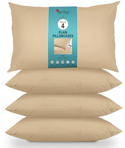GC GAVENO CAVAILIA Housewife Pillowcases 4 Pairs - 100% Microfibre Bed Pillow - Standard Size 75x50 cm - Hypoallergenic Pillowcase - Envelope Closure - Wrinkle, Fade & Stain Resistant - Beige