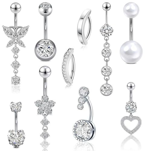 10 Pezzi 14G Piercing Ombelico per Donna Acciaio Chirurgico Blu CZ Farfalla Serpente Clicker Anelli Ombelico Set Piercing Ombelico Gioielli Piercing Corpo, piercing ombelico Acciaio Chirurgico