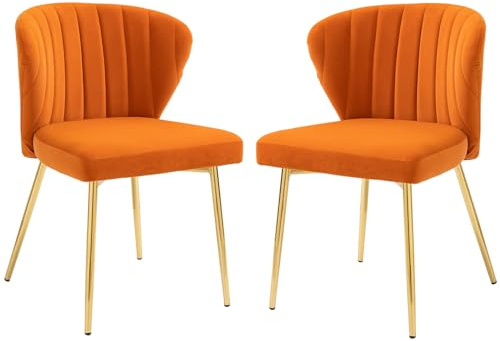 Fiximaster Lot de 2 Chaises de Salle à Manger et de Cuisine, Chaises Rembourrées Ergonomiques en Velours avec Pieds Dorés, Idéales pour Salon et Cuisine