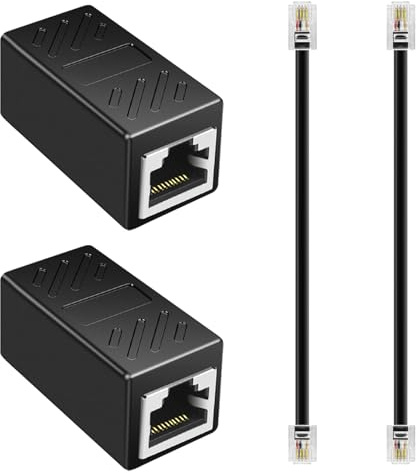 2 Pack RJ45 to RJ11 Adapter, 8P8C to 6P4C Converter with 0.15m RJ11 Telephone Cable, Phone to Ethernet Adapter, Black Telephone Adapter for Analog Phone Fax Machine ADSL Modem Landline Connection