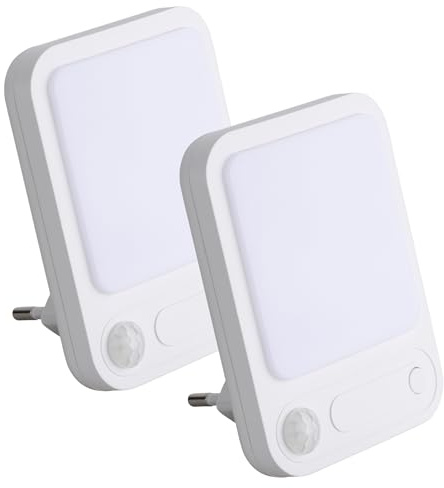 SEBSON Luz Nocturna LED con Sensor de Movimiento - Set de 2 - Sensor Crepuscular, Regulable, Programable - Detector Infrarrojo con Alcance de 3m/120°