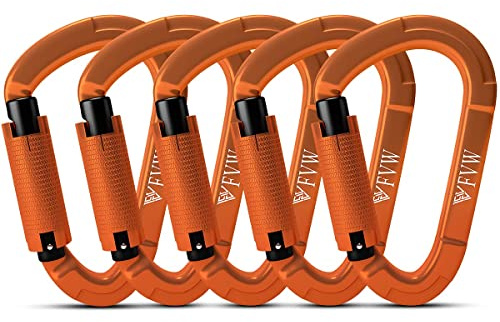 25KN Karabiner Klettern Kletterausrüstung,5 Stück Auto Locking Kletterkarabiner Clips für Hängematten, Schaukel, Locking Hundeleine und Geschirr, Camping, Wandern & Utility (Orange*5)