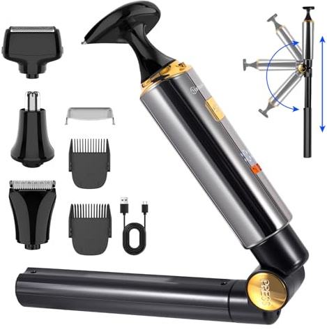 Hatteker Afeitadora de Espalda Eléctrica Kit 4 en 1 para Hombre Recortadora Corporal con Brazo Auxiliar Extensible Impermeable para Rostro, Barbilla, Brazos, Espalda y Vello Púbico
