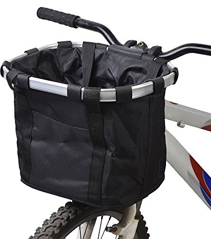 Redlution Panier pour avant de vélo amovible en toile, panier de transport pour animal domestique, cadre en alliage d'aluminium, Noir