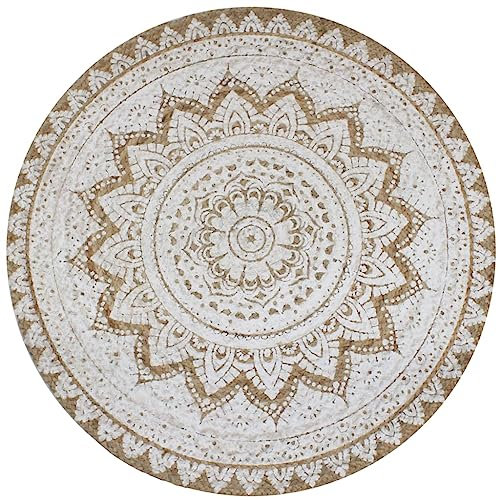 vidaXL Teppich Handgefertigt Jute Geflochten Bedruckt 90cm Rund Wohnzimmer