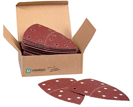 VONROC Sandpappersset 50 stycken – för slipmaskiner och multislipmaskiner – 100 x 150 mm – framdel kan roteras