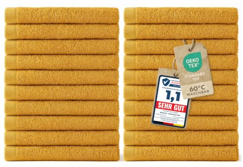 Blumtal - Handduksset - 24-pack - Ansiktshandduk - Tvättlapp - Handduk - Mjuk och absorberande - 100% bomull - Certifierad Oeko-TEX® - Senapsgul