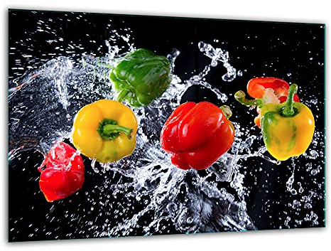 TMK, Tabla de cortar de cristal, 30 x 22 cm, con diseño de pimienta, color negro