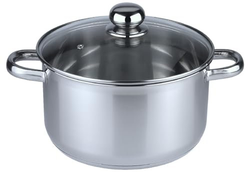 aro Pentola, acciaio inox, Ø 24 cm, 6 L, con coperchio, adatta per cucine a induzione, elettriche, a gas e vetroceramica (6 L)