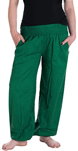 Vishes - Alternative Bekleidung - Lange Damen Sommerhose Haremshose Schlupfhose einfarbig Dehnbund Einheitsgröße (34-46) dunkelgrün