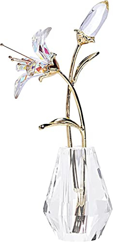 Longsheng Vase en cristal tigré AB, figurines décoratives avec lys en fleurs, convient pour famille, mariages, fête des mères, Saint-Valentin