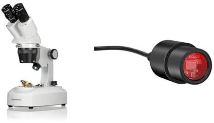 Bresser 5803100 Stereomicroscopio Researcher ICD LED 20x-80x & 5913650 Fotocamera Mikrokular Full HD, Black