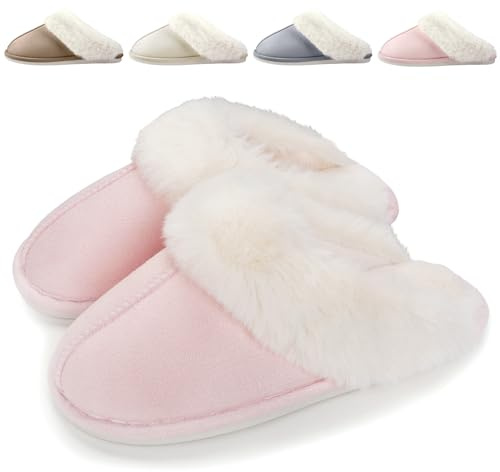 Zapatillas de Estar por Casa Mujer Hombre Invierno Zapatos Caliente de Lana Antideslizante Pantuflas Casa Peluche Forro Comodas Slippers, Rosa, 38/39 EU