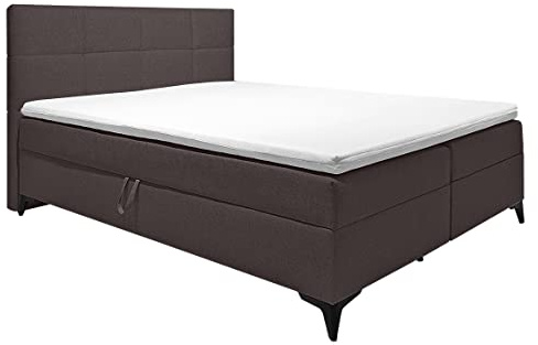 Meubletmoi - Paquete de cama boxspring (160 x 200 cm, tejido jaspeado marrón, con baúl + cabecero + colchón + cojines - Aisha