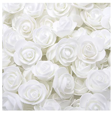 Yurosiay 500 Stück Künstliche Blumen Rosen Mini Schaumrosen Künstliche Rosenköpfe Mini Rose Deko Ohne Stiel Gefälschte Rosen Schaumrosen für DIY Rosen Bär Handwerk Brautstrauß Weiß