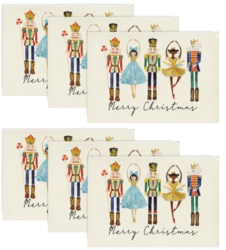 Artoid Mode Nussknacker Frohe Weihnachten Platzsets 6er Set, 30x45cm Urlaub Bankett Tischsets Waschbar Platzdeckchen Küche Party Deko