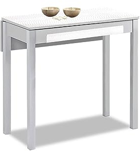 Astimesa - Mesa de Cocina Extensible - Minimalista - Estructura metálica - Superficie en Cristal Color: Cervino. Medidas: 80 cm x 40 cm. Medida Extensible: 80 cm x 60 cm