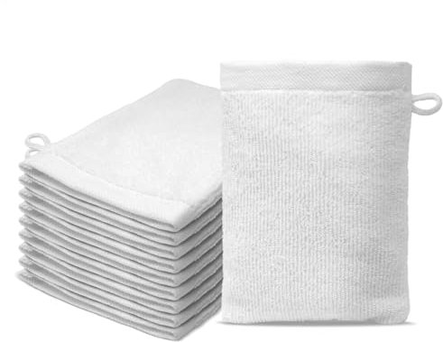 10 er Set Waschlappen 15x20 cm | Frottee Weich & Flauschig | 100% Baumwolle | Frottier Waschhandschuhe | 500g/m² | Oeko-Tex | Ôhm | Weiß