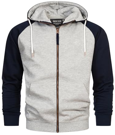 Indicode Herren INPulko Kapuzensweatjacke | Hoodie Kapuzenpullover Pulli für Männer Lt Grey Mix, M