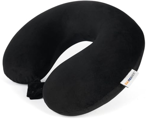 SAIREIDER Cuscino da viaggio in 100% pura memory foam, cuscino da viaggio per il collo, cuscino da viaggio per viaggiare, auto, casa, ufficio, fodera lavabile (nero)