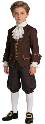 BPURB Traje Colonial para Niño Disfraz de Cosplay de Pirata Medieval para Niños Pantalones de Traje Renacentista (Pantalones con Calcetines Blancos hasta la Rodilla y Hebilla de Zapato Dorada)