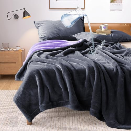 YISURE Vattentät filt till säng, Kärleksfilt för par, kingsize vänder mysig vattentålig filt Grå/Lila 230x203cm