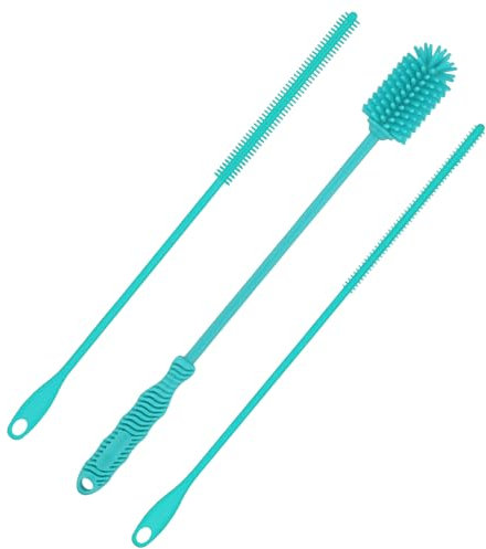 3pcs Silicone Bottle Brush & Straw Cleaner Brush, Reusable Straw Cleaning Brush Water Cup Brush Extra Long Brush Set for Stanley Tumbler & Metal Glass Straws (Blue)