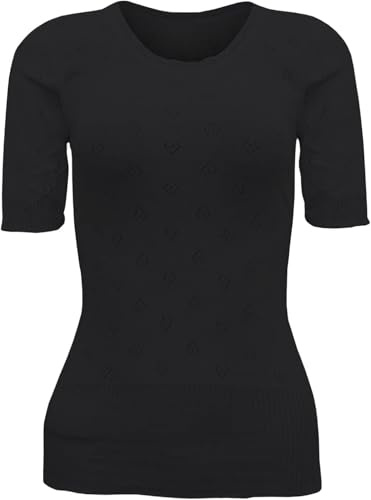 Top Linen (NW) Ltd Thermal Short Sleeve Top Women Black -Women Thermal Vest Top - Made in UK (Short Sleeve Black Round Neck Thermal, Small)
