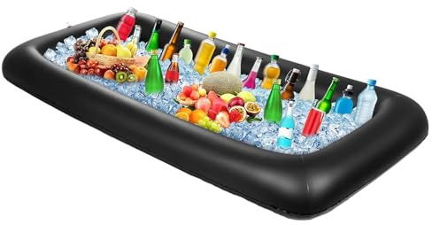 Aufblasbare Buffet Eiswürfelschale Bar für Poolpartys - Pool-Partyzubehör, Buffet, Salat, Essen und Getränke, Tablett für Party, Picknick und Camping - 130 x 60 x 12 cm,Eisenhaltig (Schwarz)