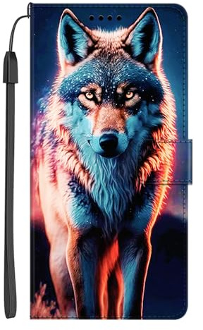 EuoDuo Compatible with Samsung Galaxy Z Fold 4 Flip Case PU Leather Phone Wallet with Pattern Design Magnetic Closure Protective Credit Card Holder Folio Cover - Colorful Wolf