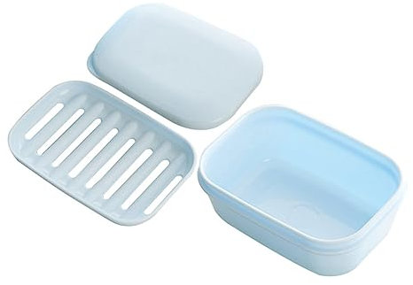 Ciieeo 2pcs Soap Box Blue Double Layer Soap Dish Lid Drainage for Bathroom and Kitchen Case