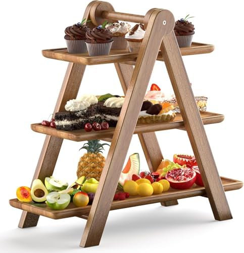 Nicoone Wood 3 Tier Serving Tray,Tiered Cupcake Stand with Detachable Trays,Wooden Three Tiered Ladder Cake Stand for Party Wedding Christmas Fruit Dessert Display Tray Decorative