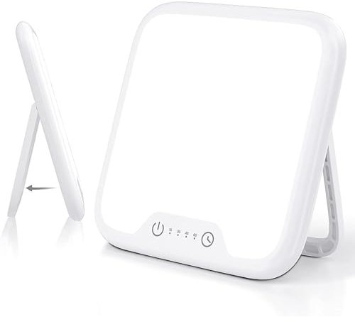 SAD Lamp 10,000 Lux UV-Free, Foldable Light Therapy Lamp with 4 Timers & Memory Function, Portable Daylight Lamp for Home/Office, Jet Lag & Winter Blues Relief