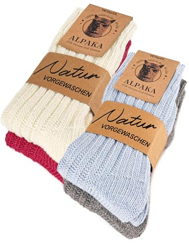 YESWEL 4 paires de Chaussettes en Laine Alpaga pour Hommes et Femmes, Chaussettes Chauffantes Respirantes et extra Chaudes, Épaisses, Antidérapantes pour l'Hiver (Multicolore 04, 39-42)