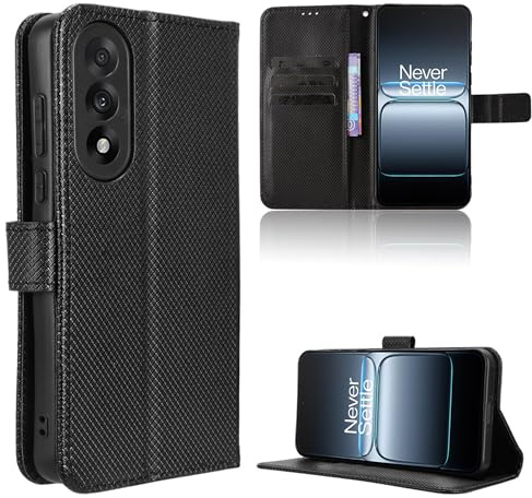 Rojeuinn Hülle für Oneplus Nord 5 5G Handyhülle-Hülle Stoßfest Case Cover-Handy Case in Premium Kohlefaser [Klappbar Flip] [Standfunktion Tasche] -Schwarz