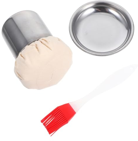 WEKADRIN Practical Stainless Steel Oil Wiper with Cloth for Pancake Cooking Even Oil Spreading Tool with Tray Kitchen Accessory for Smooth Pancake Preparation Random Color