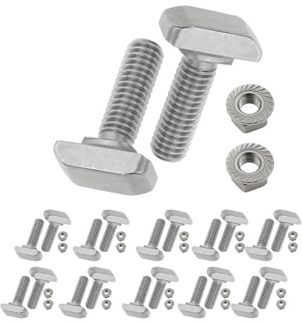 20 Sets 304 Stainless Steel T Bolt M6 x 20mm with Flange Nut, Silver T Slot Bolts, Hammer Head Screws M6, M6 T-Slot Nut and T Slot Accessories for 3D Printer CNC Aluminium Profile Assembly