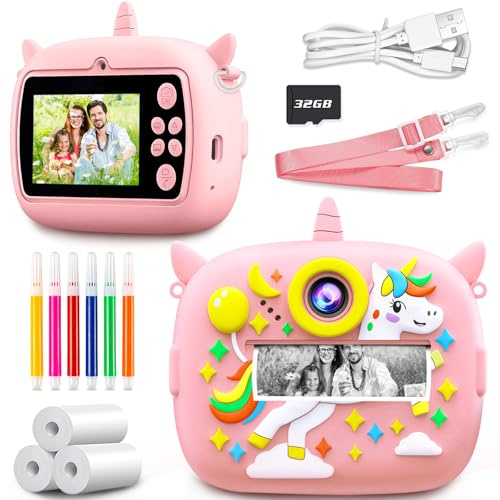 NXPZ Macchina Fotografica Bambini, 2,4 Pollici Macchina Fotografica Istantanea, 1080P Macchina Fotografica Bambini Istantanea, con 32GB Scheda SD e Carta da Stampa, Regalo per Bambini dai 3-12 Anni