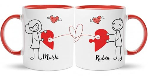 Gifters | Pack di Tazze Personalizzate per Coppia con Nomi | Design Filo Rosso del Destino | 325 ml | Regalo Originale e Romantico per San Valentino e Anniversario (Donna e Uomo)
