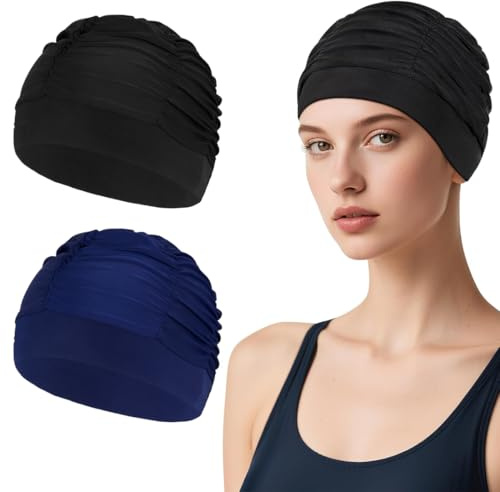 KAHZOR 2 piezas Gorro de Natación Unisex, Elásticos de Baño Transpirable de Tejido de Poliéster, Mujer y Hombre, para Pelo Largo y Corto, Gorros de Piscina Suave y Cómodo, Natacion Mujer