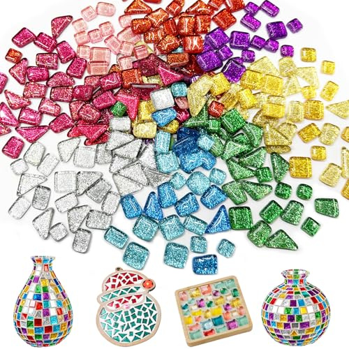 400 g di pietre per mosaico, multicolore, mix irregolare per mosaico in vetro, pietre per mosaico in vetro, pietre per mosaico (lucide)