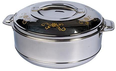 genialo Thermoschüssel Galant, Isolierschüssel mit Deckel, drehbarer Edelstahldeckel, Thermoschüssel, Warmhalteschüssel, Servieren & Aufbewahren, elegantes Design, Edelstahl, silber/gold