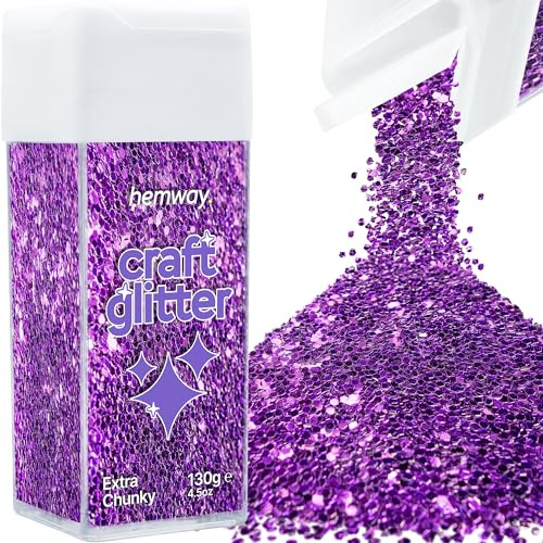 Hemway Craft Glitter Shaker Purple 130g Extra Chunky | for Resin & Epoxy Crafts, Christmas Art Supplies, Nail, Body, Face, Eye, Festival, Crafting, Slime, Sparkle